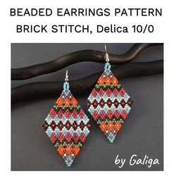 Multicolor Folk Style Beaded Earrings Pattern Brick Stitch Seed Bead Earring Tutorial Beading Design Beadwork Jewelry