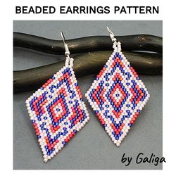 Blue Pink Geometric Beaded Earrings Pattern Brick Stitch Seed Bead Earring Tutorial Beading Design Beadwork Jewelry
