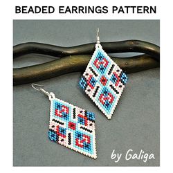 Pink Blue Ethnic Style Beaded earrings pattern Brick Stitch Seed Bead Earring Tutorial Beading Design Beadwork Jewelry