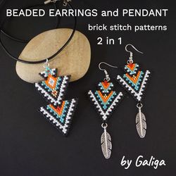 Beaded Earrings and Pendant Set of Patterns for Delica 10 Seed Bead Jewelry Making Diy Tribal Style Brick Stitch Beading