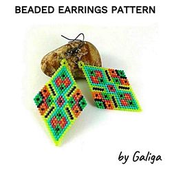 Light Green Ethnic Style Beaded earrings Pattern Brick Stitch Seed Bead Earring Tutorial Beading Design Beadwork Jewelry