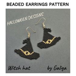 Halloween Witch Hat Big Beaded Earrings Pattern Wizard Brick Stitch Seed Bead Beading Ornament Beadwork DIY Accessory