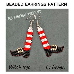 Halloween Witch Legs Big Beaded Earrings Pattern Wizard Brick Stitch Seed Bead Beading Design Beadwork DIY Accessory