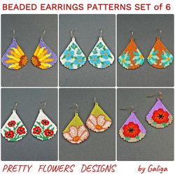 Beaded Earrings Patterns Flowers Brick Stitch Seed Bead Jewelry Designs Floral Beading Accessory Drop Earrings Beadwork