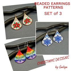 Christmas Earrings Patterns Set Dangle Drops Do It Yourself Xmas Flower Poinsettia Snowflakes Rainbow Holiday Beading