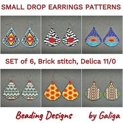 Beaded Earrings Patterns Set Of 6 Brick Stitch Seed Bead Jewelry Designs Beading Accessory Drop Earrings Beadwork
