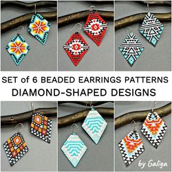 Diamond-shaped Beaded Earrings Patterns Set Geometric seed bead tribal native ethnic ornaments Beading Jewelry Making
