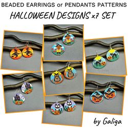 Halloween Patterns Beaded Earrings Designs DIY Spooky Pumpkin Witch Boo Ghost Bat Black Cat Beading Seed Bead pdf