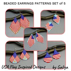American Flag Beaded Earrings Patterns I Love USA Patriotic Jewelry DIY Beading pdf Digital Seed Bead Designs Jewelry