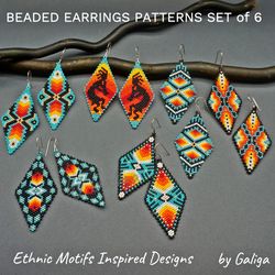 Beaded earrings patterns tribal native style ornaments Brick stitch Beading Pattern DIY Jewelry Making Seed Bead Crafts