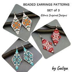 PDF Patterns Set of 3 Ethnic Style Inspired Designs for Beading Geometric Ornaments DIY Jewelry Pattern Digital Beaded
