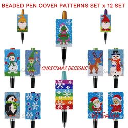 Christmas Pen Cover Patterns Beaded Santa DIY Pen Wrap Snowman Snowflake Deer Gnomes Elf Xmas Seed Bead