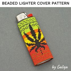 HEMP LEAF Lighter Cover Pattern Lighter Case Beading Rasta Hippie Beadwork Rastafarian Design How To Make Beaded