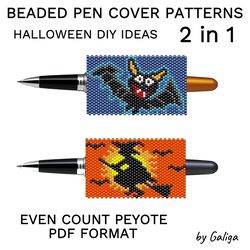 Halloween Pen Cover Patterns Funny Bat Beaded Pen Wrap Seed Bead Pen Sleeve Witchy Beading Peyote DIY Design Wizard