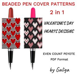 Valentines Day Peyote Pen Cover Patterns Patterns For Beading Love Gift Hearts Beaded Pen Wrap DIY Seed Bead Delica