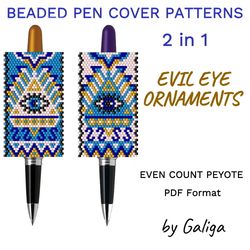 Evil Eye Peyote Pen Cover Patterns For Beading Talisman Amulet Design Beaded Pen Wrap Ornament Do It Yourself Seed Bead