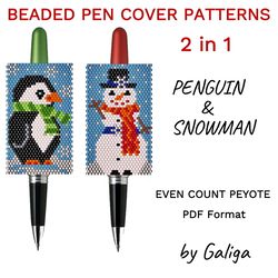 Christmas Pen Cover Patterns For Beading Snowman Beaded Pen Wraps Pattern Peyote Penguin Seed Bead Pen Sleeve