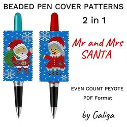 Mr and Mrs Santa Peyote Pen Cover Patterns For Beading Christmas Bead Pen Wrap Xmas Beaded DIY Digital Download