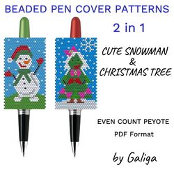 Beaded Pen Cover Christmas Tree Patterns For Beading Peyote Snowman For Pen Wrap Xmas Bead PDF Instant Download DIY