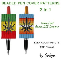 Hemp Leaf Pen Cover Patterns For Beading Rasta Style Beaded Design Rastafari Bead Pen Wrap Red Yellow Green Ornament