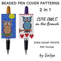 Cute Owl Peyote Pen Cover Patterns For Beading Bird Gift Idea Beaded Pen Wrap DIY At Home Owls Design Seed Bead Beadwork