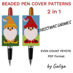 Christmas Gnomes Pen Cover Patterns Xmas Holiday Beading Patterns Pen Wrap Seed Bead Even Peyote Gnome Design Bedweaving