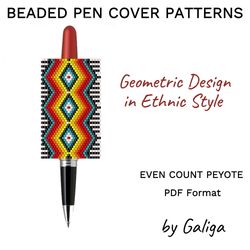 Geometric Pen Cover Patterns Beaded Crafts Ethnic Seed Bead Pen Wraps DIY Design Beadwork Pen Case Beading Pen Sleeve