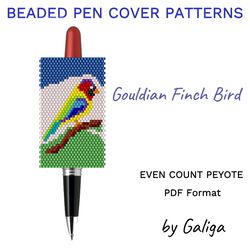 Finch Bird Pen Cover Pattern Beaded Crafts Seed Bead Pen Wraps DIY Design Beadwork Pen Case Beading Pen Sleeve Pet Birds
