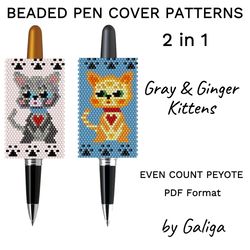 Kitten Pen Cover Patterns Cute Cat Beaded Crafts Seed Bead Pen Wrap Pet Lover DIY Design Ideas Beadwork Feline