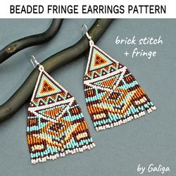 Boho Style Fringe Beaded Earrings Pattern Brick Stitch Delica Seed Beads Beadwork Jewelry DIY Beading Large Earrings