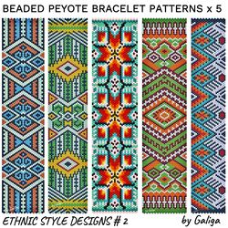Peyote Bracelet Patterns Tribal Ethnic Huichol Native DIY Jewelry Design Seed Bead Cuff Beaded Beadwork Delica