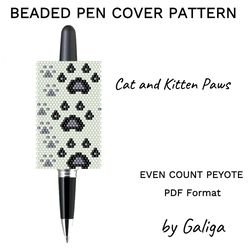 Cat Paws Bead Pen Wrap Pen Kitten Cover Pattern Beaded DIY Design Beadwork Pen Case Feline Beading Pen Sleeve