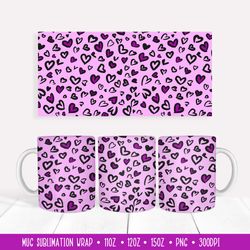 Heart Leopard Mug Sublimation Wrap. Valentines Mug Design