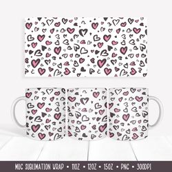 Valentine Leopard Mug Sublimation Design. Heart Mug Wrap