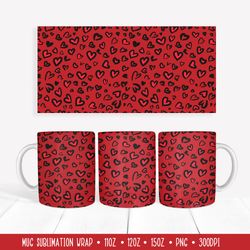 red valentines mug sublimation design. heart leopard wrap