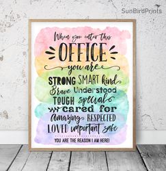 When You Enter This Office You Are, Rainbow Printable Wall Art, Classroom Inspirational Quotes, School Counselor Office