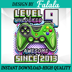 Level 9 Unlocked Awesome 2013 PNG, Video Game 9th Birthday Boy Png, 100 Days of School Png, Digital download
