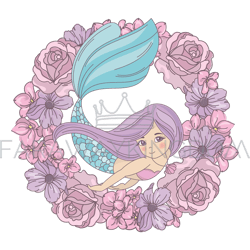 FLOWER MERMAID Floral Cartoon Sea Vector Illustration Set