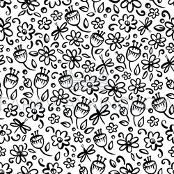 FLOWER MONOCHROME Hand Drawn Seamless Pattern Vector Print