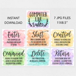 Computer Science Classroom Posters Printable, Computer Lab Rules For Students, Rainbow Classroom Decor, Educational Card