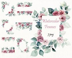 Watercolor flower frame, floral border png.