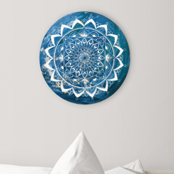 White round mandala Blue abstract sea Symbolic spiritual art Esoteric wall decor