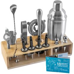 BlauKe Stainless Steel Cocktail Shaker Set with Stand - 17-Piece Mixology Bartender Kit