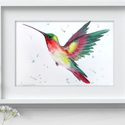 Hummingbirds original birds watercolor, bird painting bird crow watercolor art by Anne Gorywine