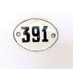 Apartment door number sign 391 Soviet enamel metal vintage address plate