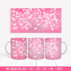 Pink Hearts Mug Sublimation Design Full  Wrap
