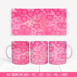 Heart Mug Sublimation Design. Valentines Day Mug Wrap
