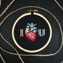 Creepy Love Cross Stitch Pattern PDF Anatomical Heart Modern Cross Stitch I Love You Embroidery Pattern Instant Download