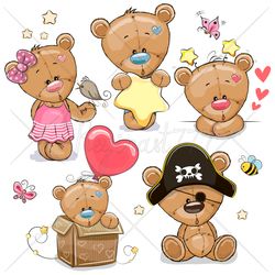 Cute Cartoon Teddy Bear set PNG, clipart, Sublimation Design