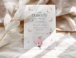 pink butterfly baby shower invitation, girl rose baby shower evite, oh baby girl evite, girl baby shower invite